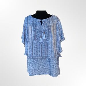 Liz Claiborne Blue Floral Flutter Sleeve Boho Blouse NWT Size XXL